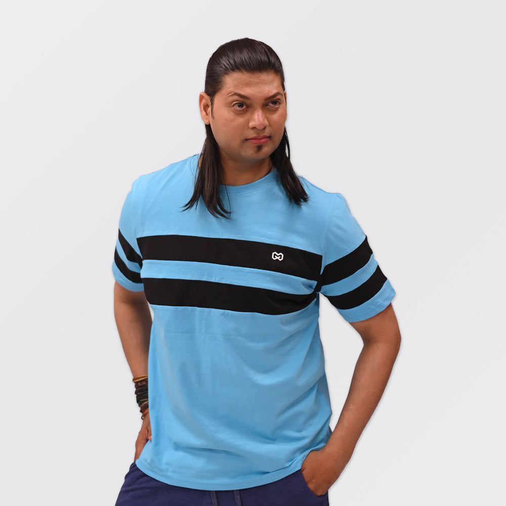 Aqua Cotton Stripped T-Shirt Blue