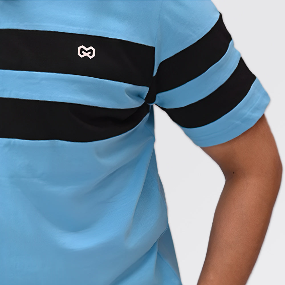 Aqua Cotton Stripped T-Shirt Blue
