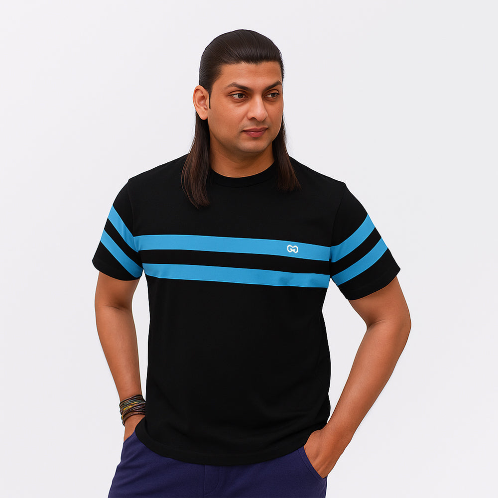 Aqua Cotton Stripped T-Shirt Black