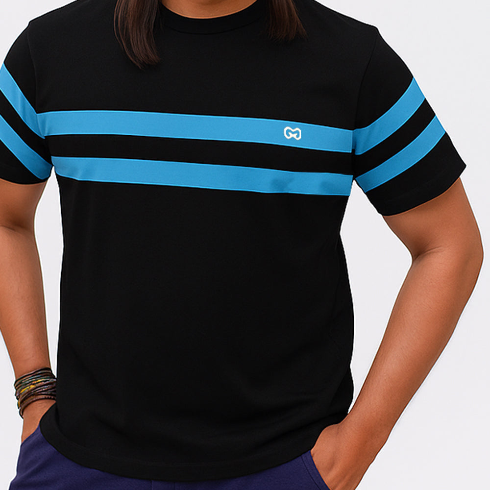 Aqua Cotton Stripped T-Shirt Black
