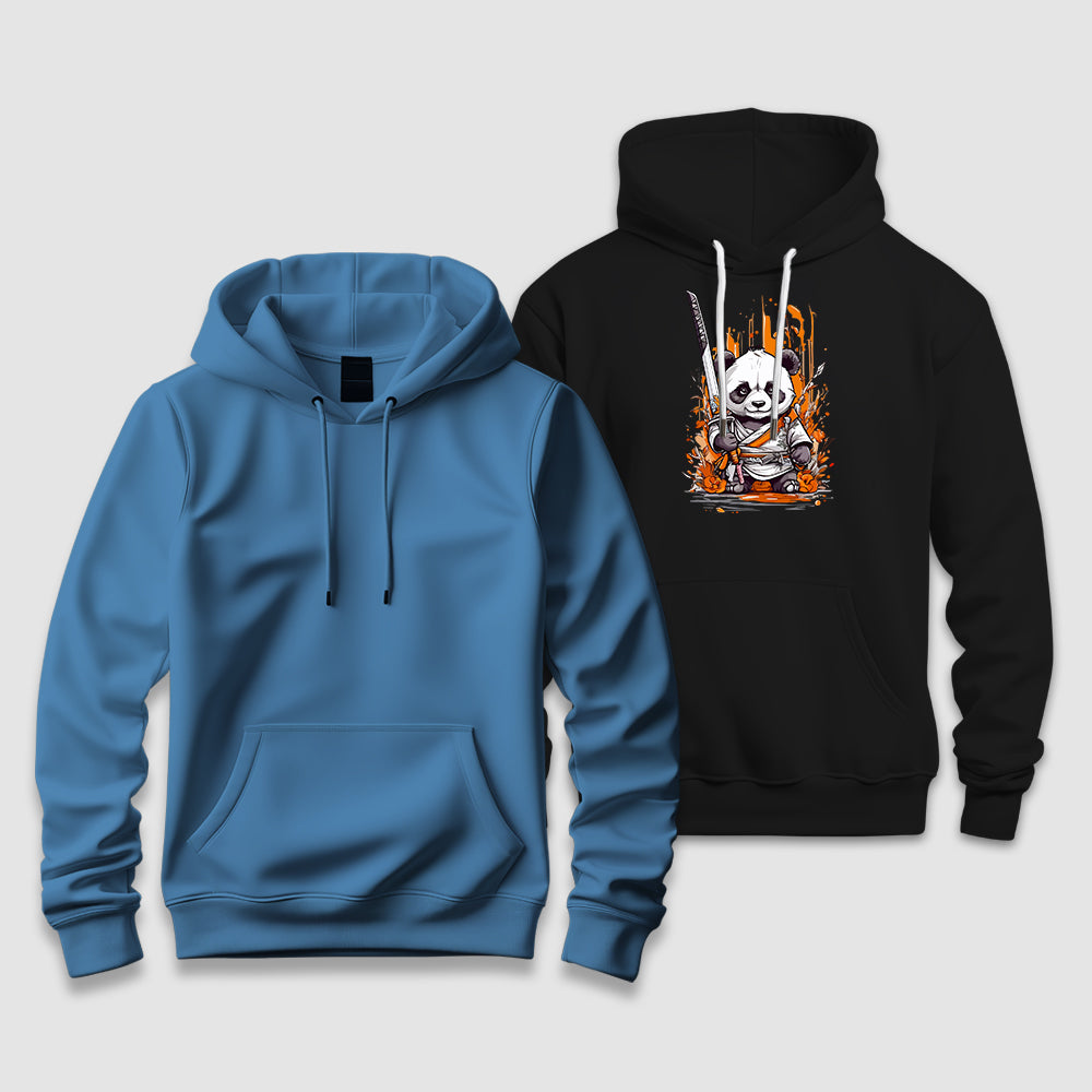 Panda Warrior & Classic Blue Hoodie Set